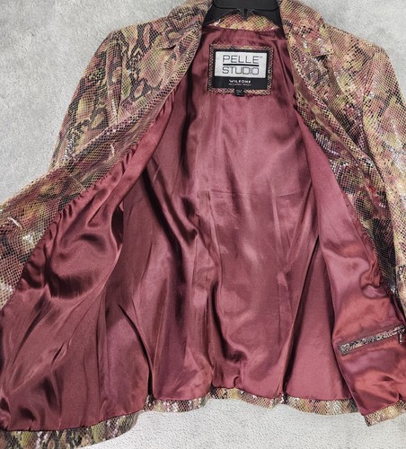 Pelle Studio Wilsons Leather Jacket Womens Large Snake Skin Two Button Blazer - Picture 3 of 12