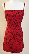 VTG 90's Women's Mini Dress Red Black Velvet Burnout Sz 11 Whimsygoth Fairycore