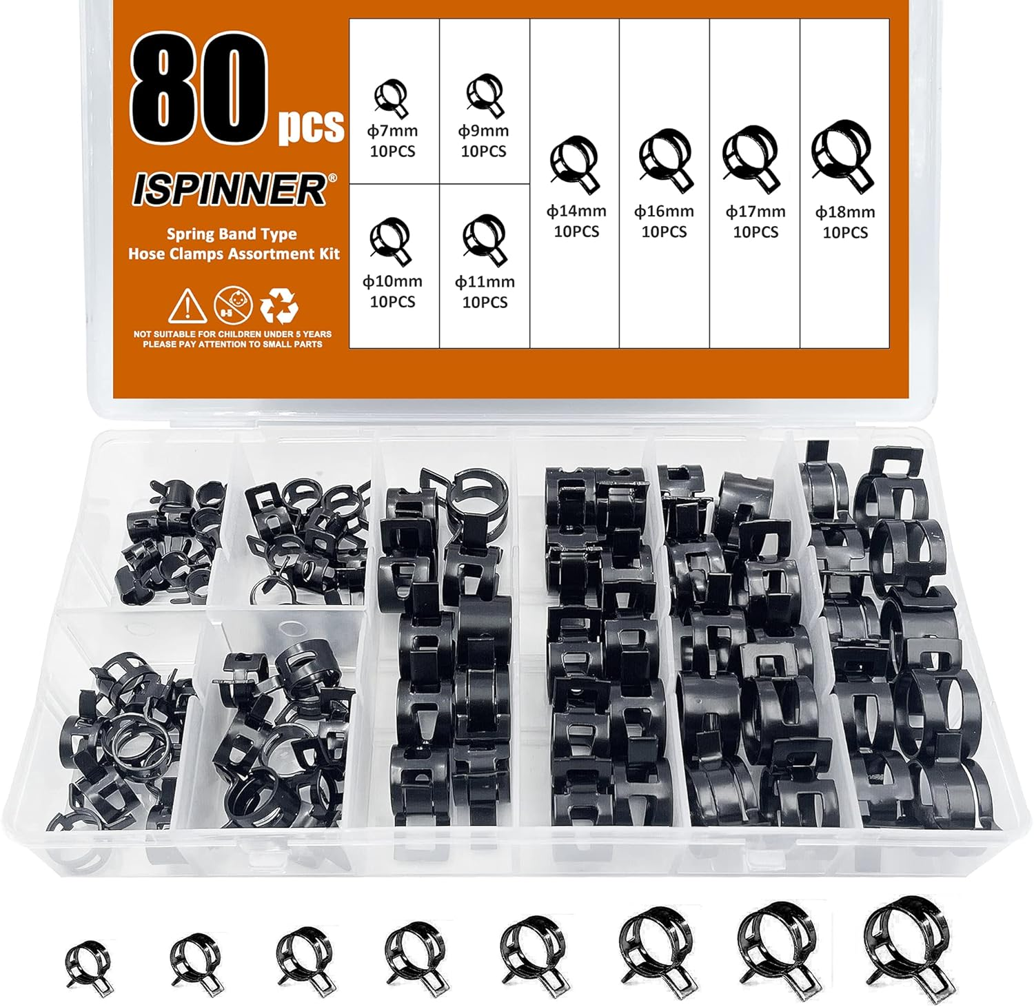 iSPINNER 80-Piece Spring Band Fuel & Silicone Vacuum Hose Clamps 7-18mm