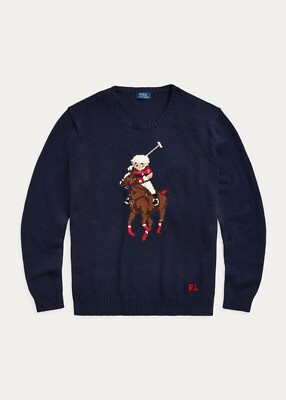 $428 POLO RALPH LAUREN MEN'S BEAR & BIG PONY EQUESTRIAN SWEATER