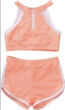 Athletic Girls Two Piece Swimsuit Tank Tops Bikini Set, Orange, Toddler
