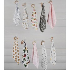 Mud Pie E1 Baby Wood Teether  9.5"x4.25" Muslin Cuddler Blanket - Choose Design
