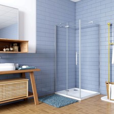 195 cm Box Doccia con Lato Fisso Porta Battente Vetro 6mm Anticalcare Barra 90cm