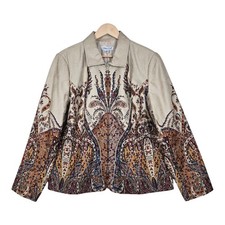 Coldwater Creek Jacket XL Beige Folk Art Medallion Jacquard Boho Chic