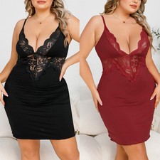 Plus Size Lingerie for Women Lace Chemises Nightgown V-Neck Full Slip Sleepwear