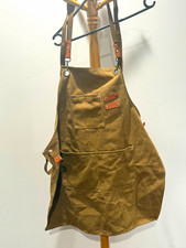 Brown Canvas Construction Work Apron, Leather Straps, Utility Pockets