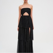 NWT For Love and Lemons Black Juni Ruffle Strapless Maxi Dress - XSmall
