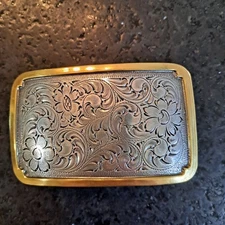 Nocona Floral Theme Silver Tone Western Belt buckle - silver and gold 3x2 inches