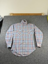 Vintage Levi's Plaid Flannel Shirt Blue White Long Sleeve Button Up Men's M