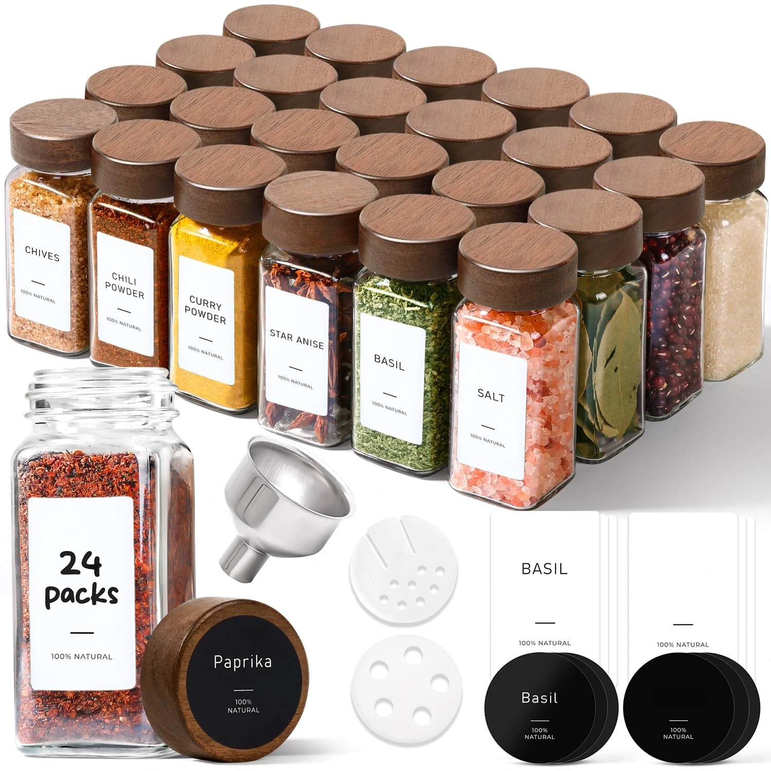 24Pcs (4Oz) Glass Spice Jars with Label, Airtight Seasoning Containers with L...