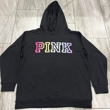 PINK Victoria s Secret Hoodie Women s Large Black Rainbow Logo NWT
