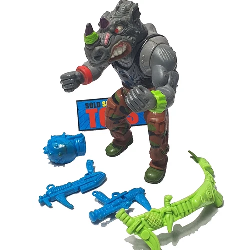 Vtg TMNT Wacky Action MACHINE GUN ROCKSTEADY figure 100% COMPLETE 1991 Playmates