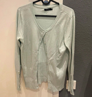 Esprit Damen Strickjacke Rundhals Langarm mit Knopf Gr. M mintgrün b.Young
