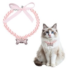 Cat Dog Pearl Collar, Small Bow Shape M, Light Pink