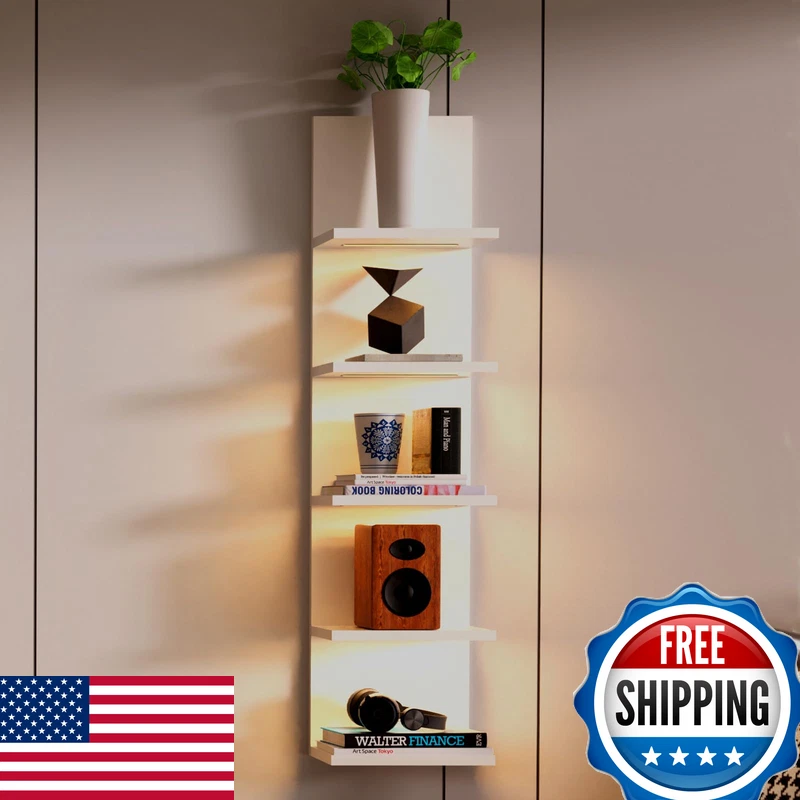 Bloddream 5 Tier Wall Shelves Led Light Modern Wall Mount Lack Shelf Vanity
