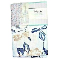 Floral Fabric Shower Curtain Flowers Navy Blue Leaves Mauve White Bath Gift NEW