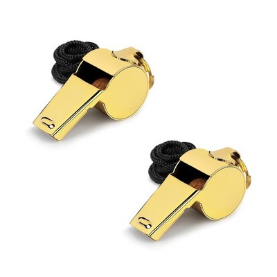Gold Whistle with Lanyard, Stainless Steel Metal Whistles, 2 Packs