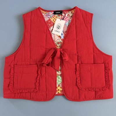 Cider Reversible Quilted Red Floral Patchwork Vest NWT 4XL Cotton Cottagecore