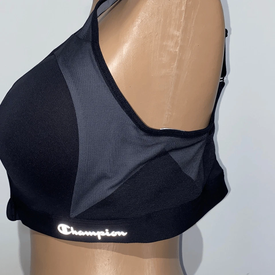 Champion Women's Black Gray Motion Control Front Zip Wirefree Sports Bra Small - Image 2 of 4