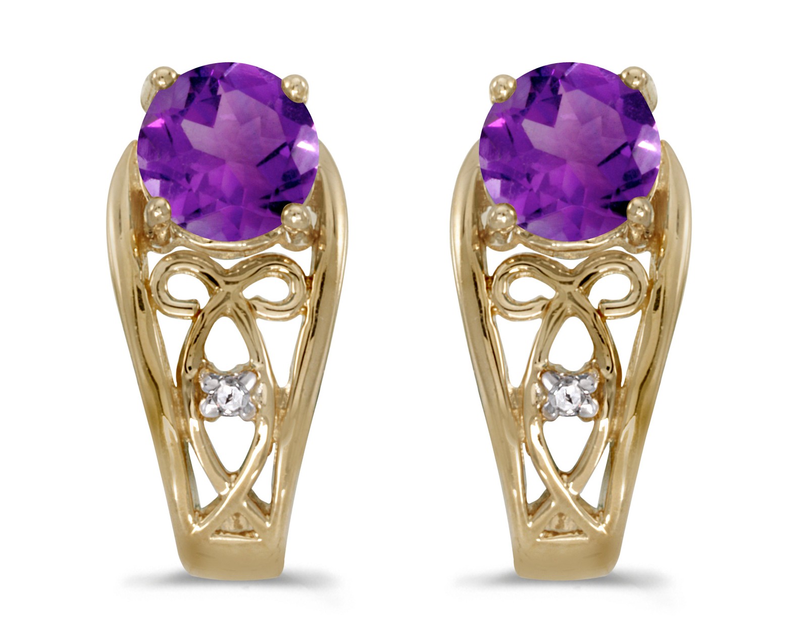 LXR 14k Gelbgold Rund Amethyst und Diamant Ohrringe 078 ct 171190₽
