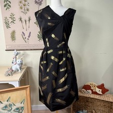 Oscar De La Renta Black Gold Beaded Silk 2009 Asymmetric Cocktail Party Dress 4