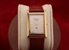 ⌚✨ Vintage Seiko Slim Quartz Gentlemen's Gold Dial ,Light Brown Dress Watch