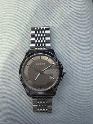 GUCCI YA126406 Brown Dial G Timeless Date 126.4 Series Silver Tone