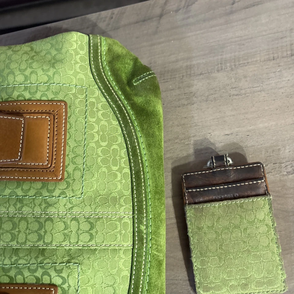 Coach Tote Bag Green Womens Large Signature Soho Y2k Canvas Leather Suede Purse  - Image 3 of 4