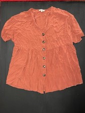 UMGEE Tunic Top Womens Fit Flare Orange Cotton Faux Button Up Pockets Sz L