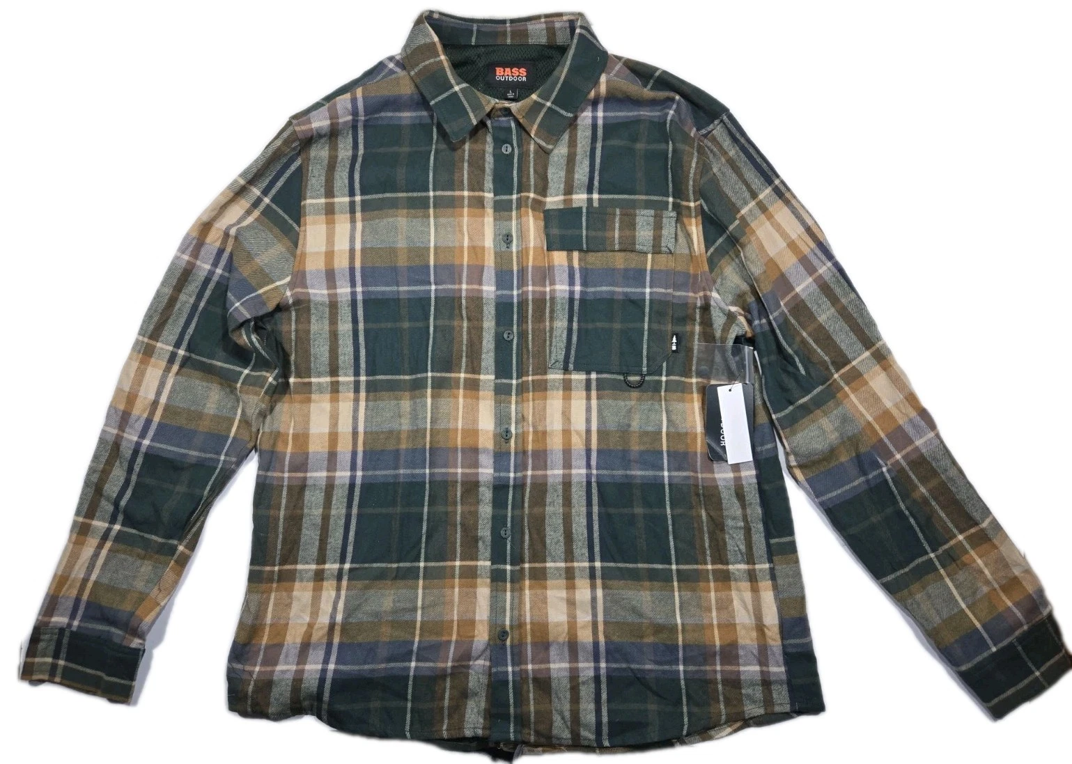 Bass Outdoor Mens Classic Fit Plaid Button Front Stretch Flannel Shirt L NWT 17A