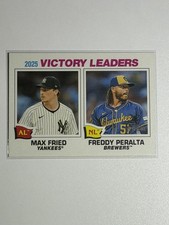 2026 Topps Heritage #5 2025 Victory Leaders (Max Fried / Freddy Peralta)