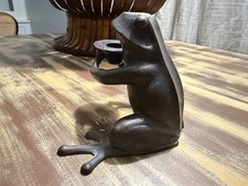 vtg. Restoration Hardware solid bronze or brass frog figurine candle holder 5"