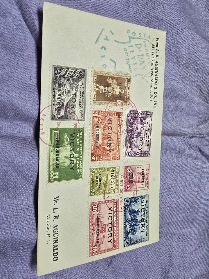 Cubierta de la Liberación de Filipinas de la Segunda Guerra Mundial - "D-DAY LEYTE 20 DE OCTUBRE DE 1944" - Estampillas de victoria  Foto 3 de 4