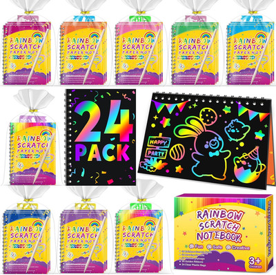 Party Favors for Kids 4-8-12: 24 Pack Scratch Rainbow Art Crafts Notebook, Color