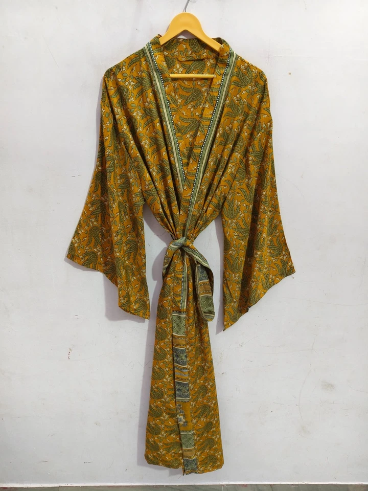 Bata de noche kimono larga con mangas de campana para cubrir bikini, L-291 Foto 2 de 4