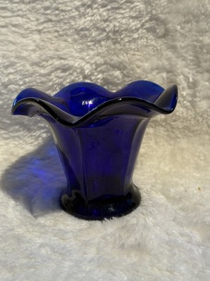 Vintage Kobaltblaue Tulpenvase | Anchor Hocking Stil Kunstglas | geriffelter Rand 
