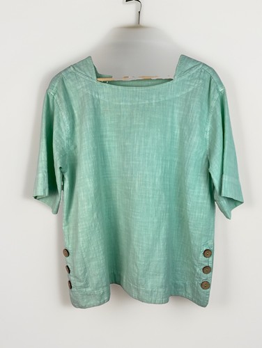 Drawstrings of Malibu Women's M Mint Green Pre-Shrunk Cotton Boho Button Top USA