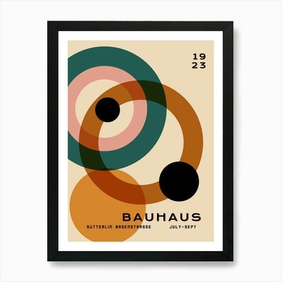 Bauhaus Retro Kreise und Punkte Kunst gerahmt Wandbild Poster Leinwanddruck Bild