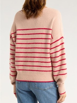 Madewell Blush Pink Red Striped Cotton Wool Knit V-Neck Wedge 