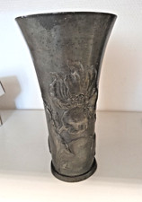Kayserzinn 4090 Vase Becher mit Mohn u. Iris ca. 20 cm  Hugo Leven 1900 antik