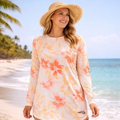 Reel Life Women s XXL Tropical Floral Tunic Shirt Long Sleeve Beach UPF