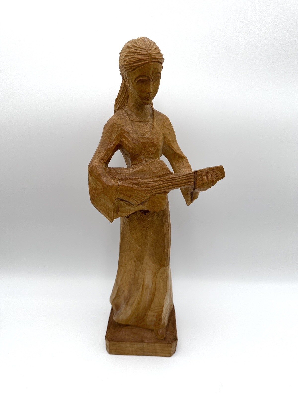 Skulptur Figur Frau Hl. Cäcilia Holz Geschnitzt Gitarre Kunsthandwerk Vintage