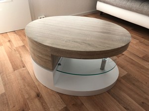 Couchtisch Oval Drehbar In Hochglanz Glas Holz Optik Ebay