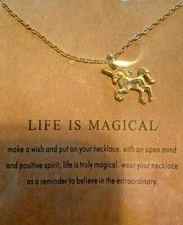 UNICORN LITTLE GIRLS  NCEKLACE LIFE IS MAGICAL  GOLD  8 IN