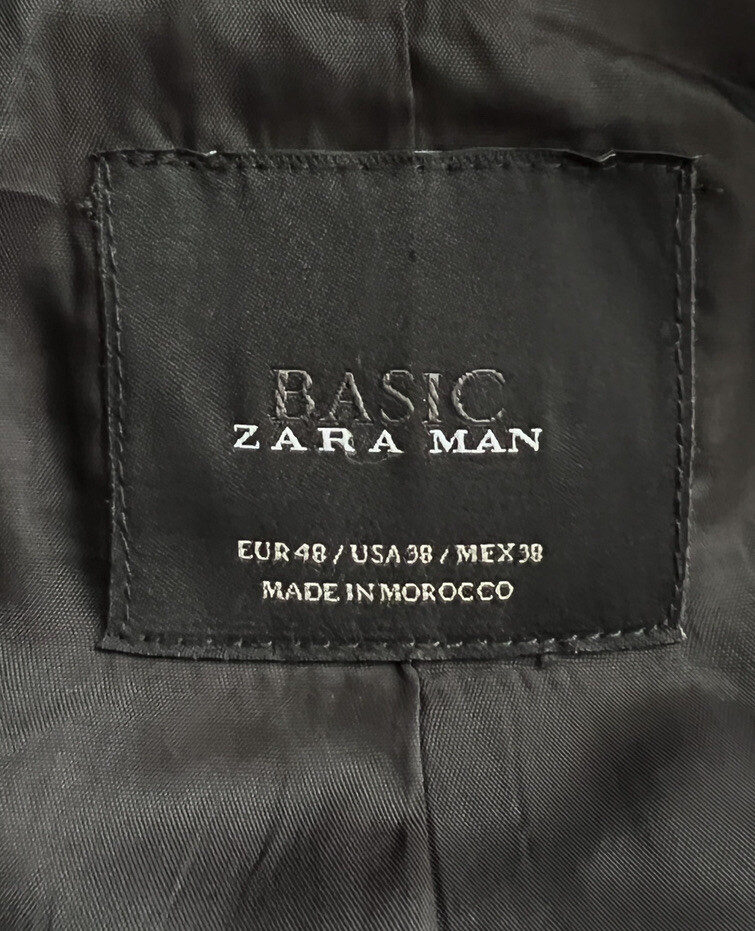 Basic Zara Man Blazer Suit Jacket Men’s Size 38 Navy Blue 2 Button Slim Fit image 4