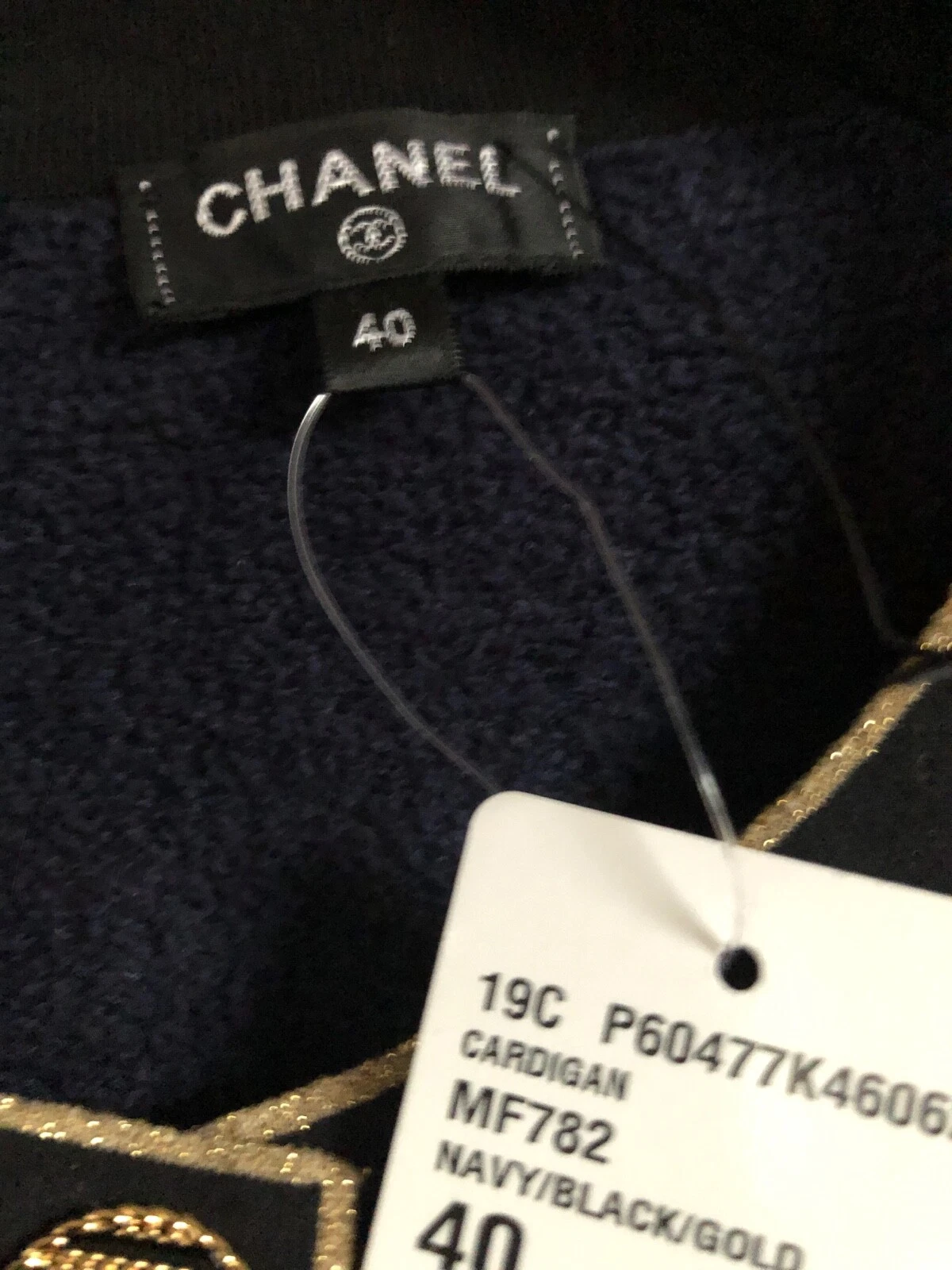 CHANEL 19C NUOVE ETICHETTE TWEED COTONE BLU GIACCA ORO CC BOTTONI FR40 FR38
