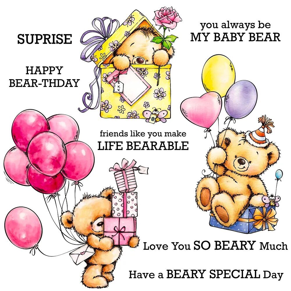 Happy Birthday Bears Bear-Thday Beary Special Metal Cutting Dies Clear Stamps