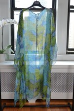 Dolce & Gabbana Vintage Blue Floral Transparent Silk Caftan Dress