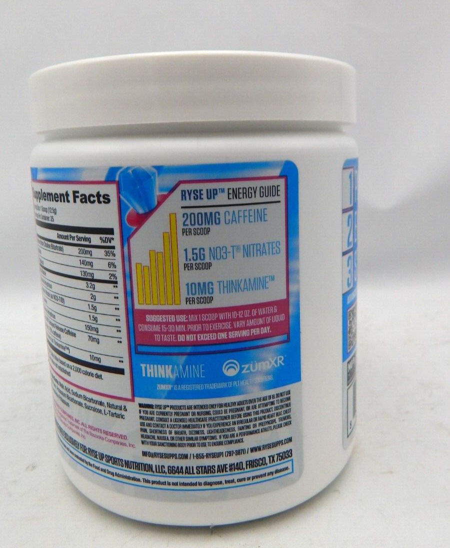 RYSE PreWorkout Powder 25 Servings Blue Raspberry Ring Pop 11 oz 06/
