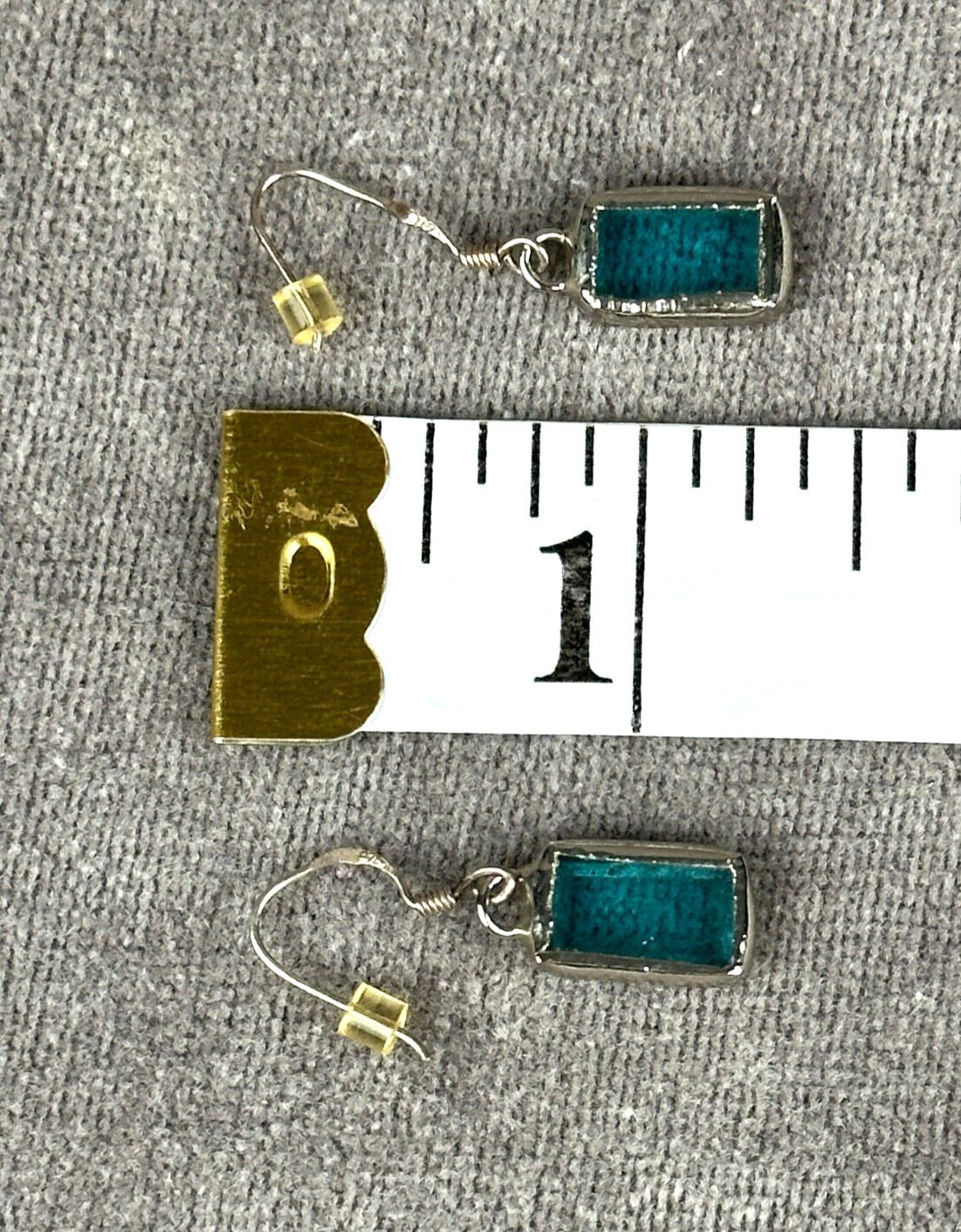 Pierced Earrings Rectangular Blue Stained Glass 9… - image 5